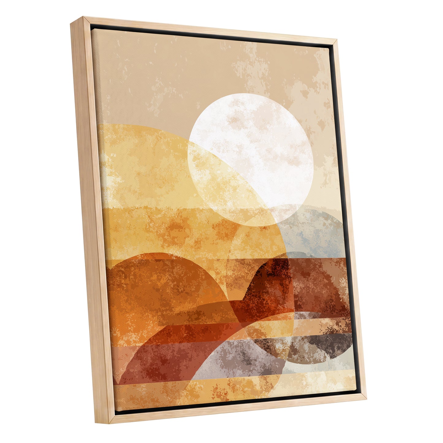 Golden Ochre Geometric Sunset Abstract Wall Art