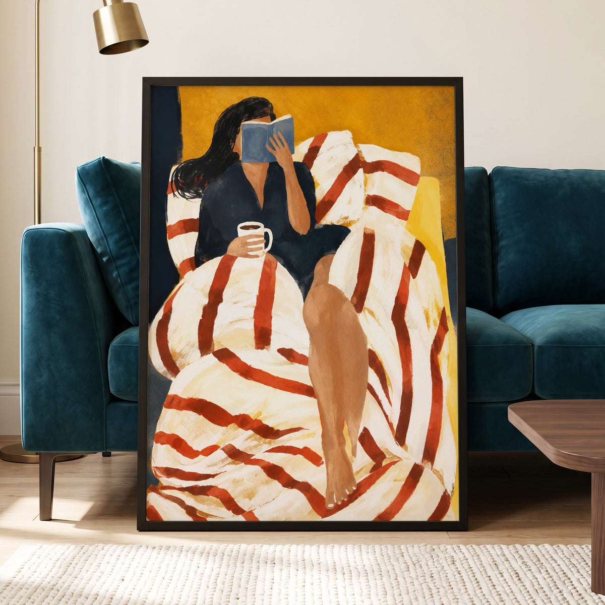 A Chapter in Ochre, yellow, beige, red abstract wall art displayed in a styled interior, gallery view 9