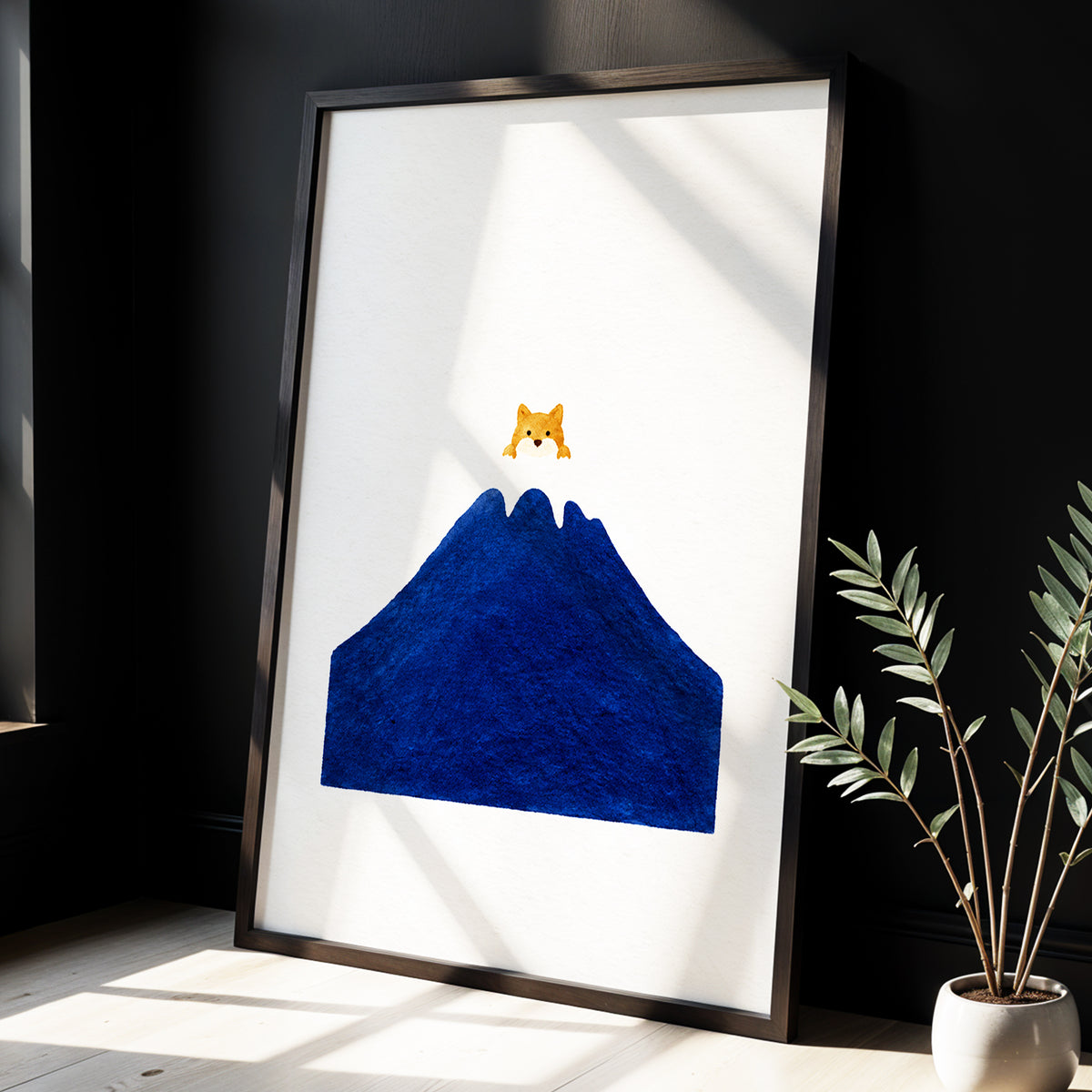 A Fox Above the Blue, blue, white, orange nature wall art displayed in a styled interior, gallery view 9