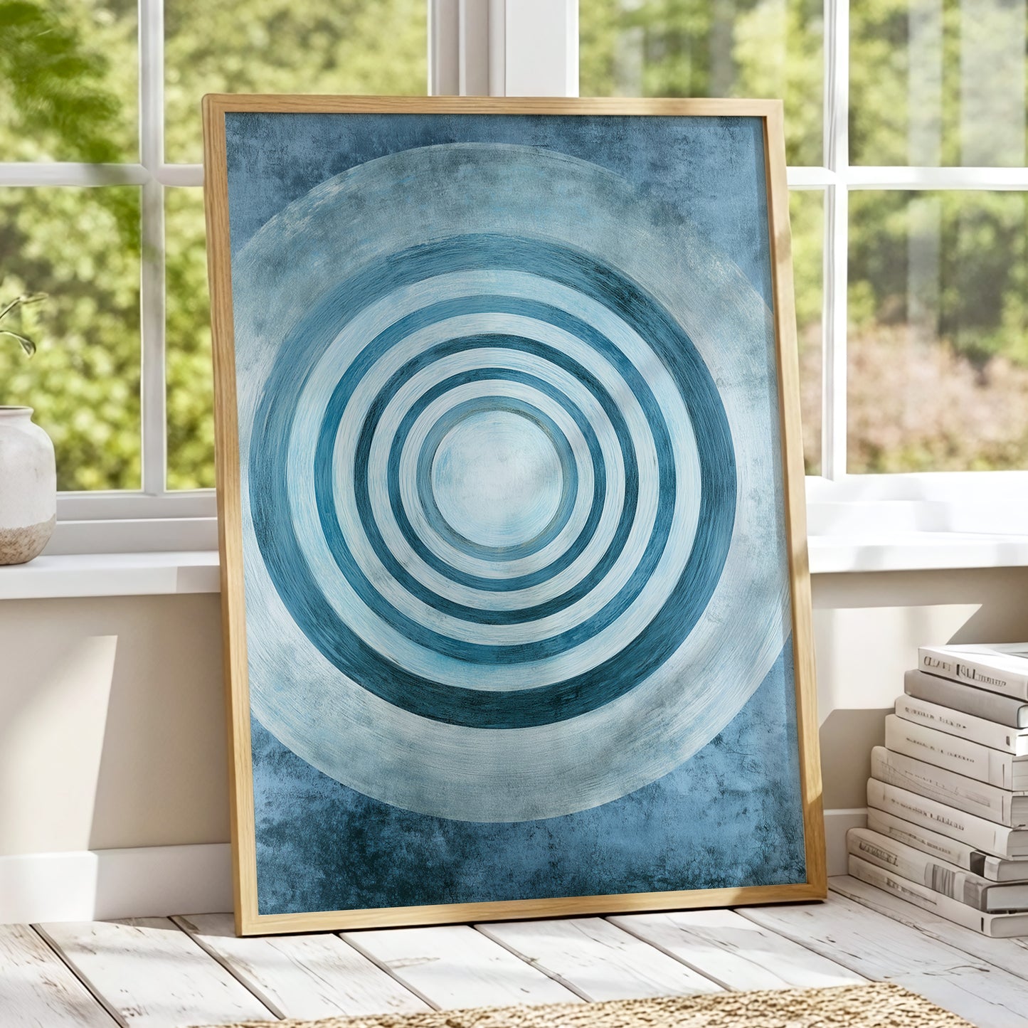 Azure Ringfield, blue, white, gray abstract wall art displayed in a styled interior, gallery view 9
