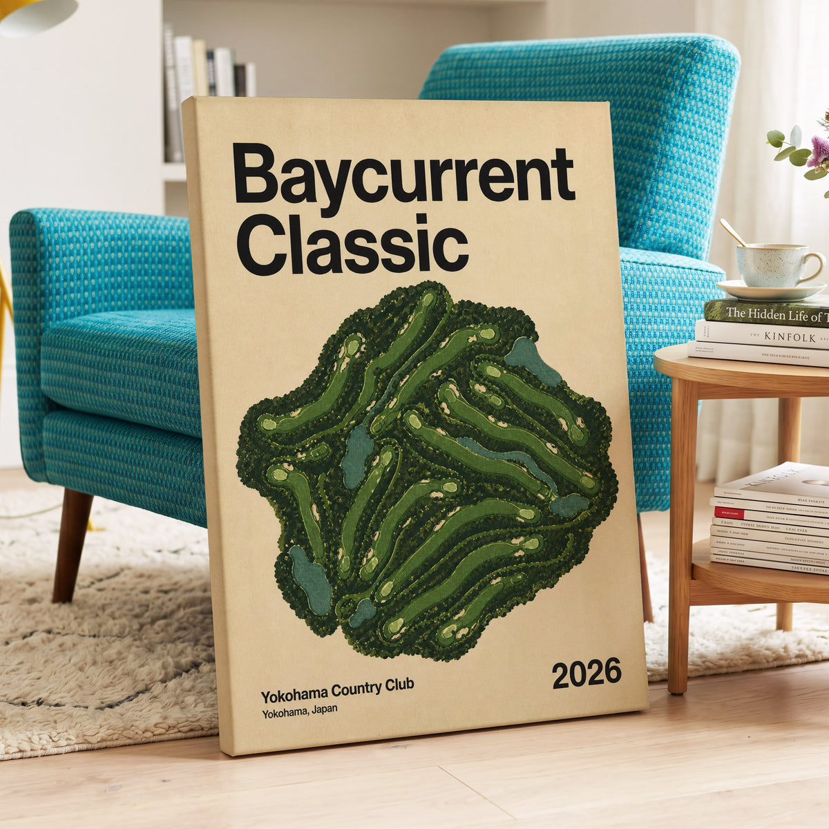 Baycurrent Fairways, green, beige, black nature wall art on canvas displayed in a styled interior, gallery view 2
