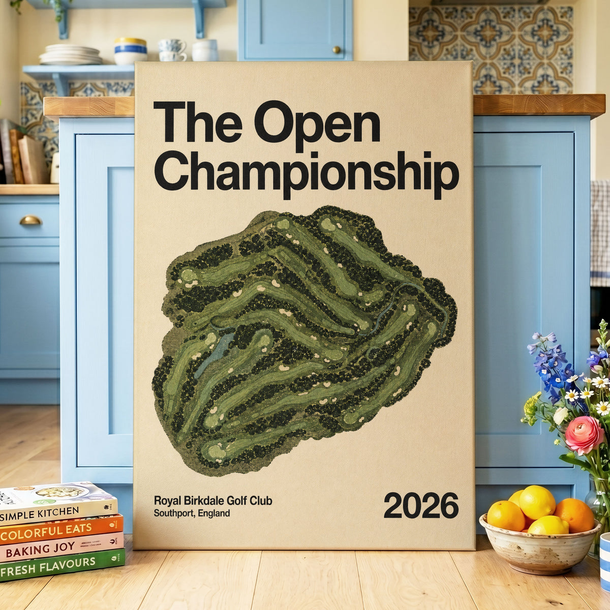 Birkdale Championship, beige, black, green nature wall art on canvas displayed in a styled interior, gallery view 2