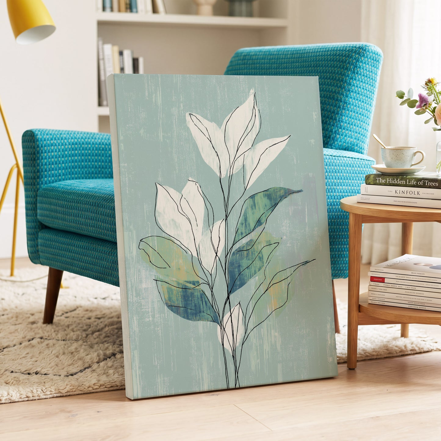 Blue Sage Botanical Lines – canvas wall art in a styled interior, gallery view 2