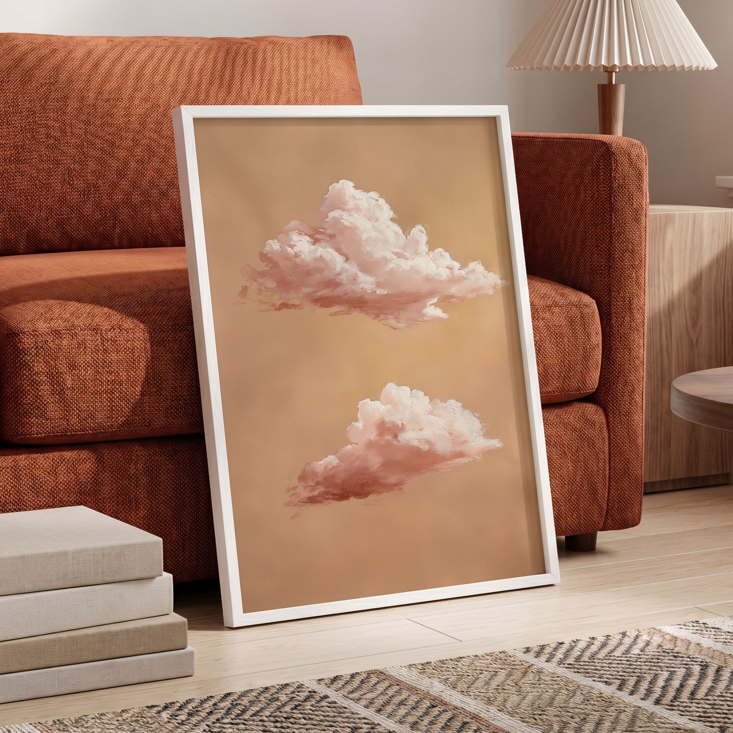 Blush Cloud Study, beige, pink, white nature wall art displayed in a styled interior, gallery view 9