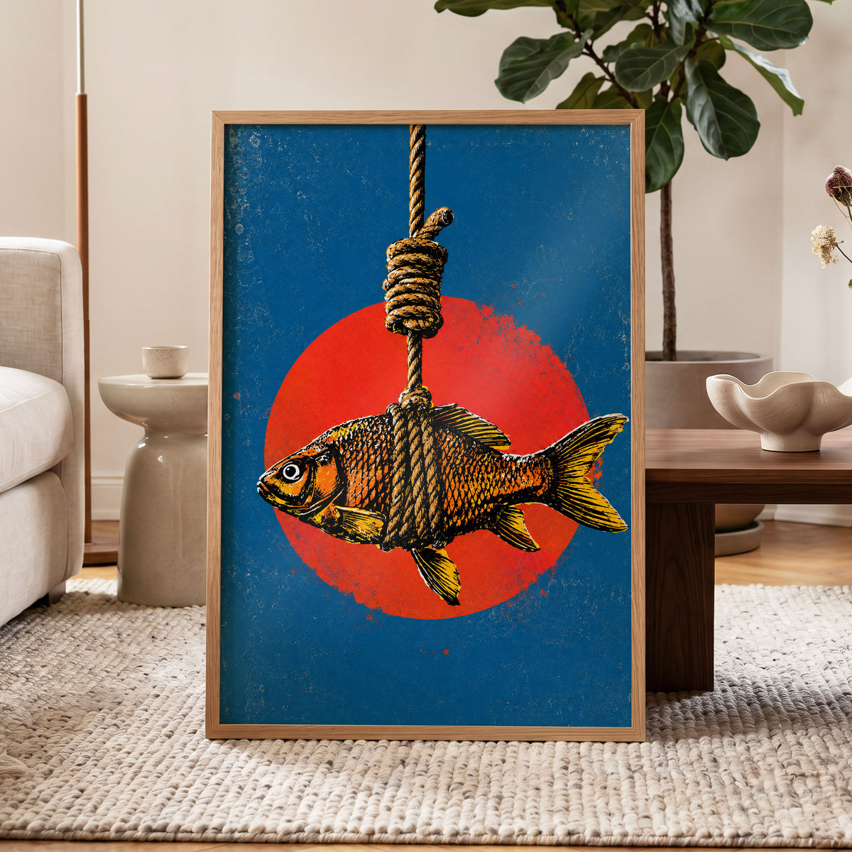 Caught in Colour, blue, red, orange nature wall art displayed in a styled interior, gallery view 9