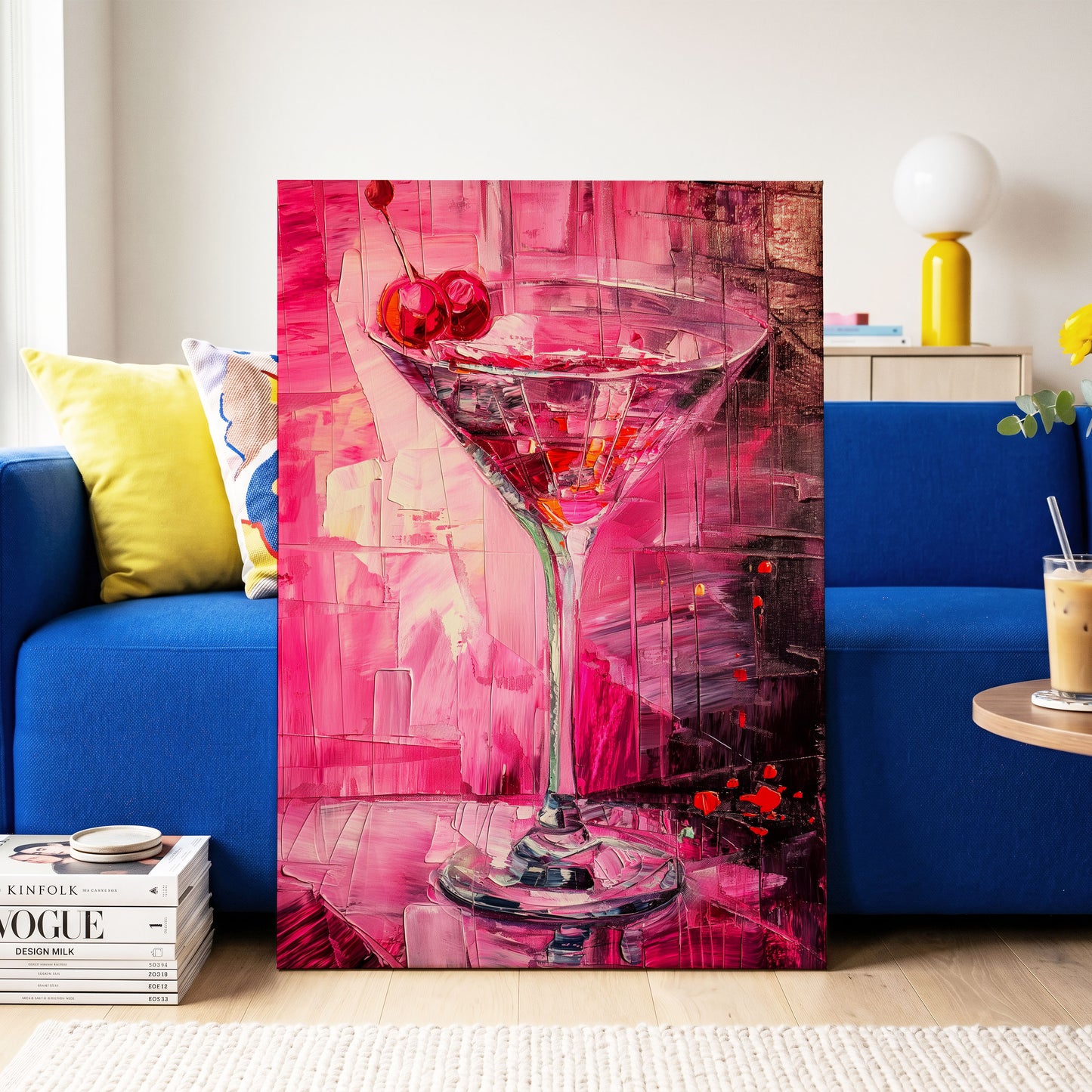 Cherry Afterglow, pink, red, black abstract wall art on canvas displayed in a styled interior, gallery view 2