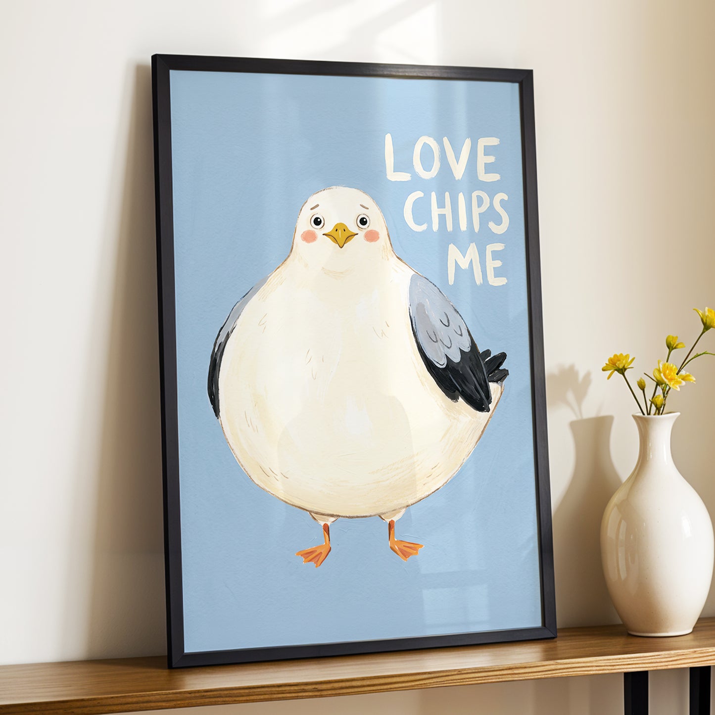 Chips, Please!, blue, white, beige nature wall art displayed in a styled interior, gallery view 9