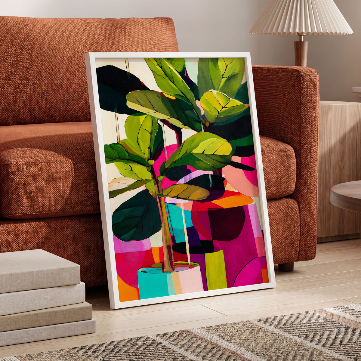 Chromatic Canopy, green, pink, black nature wall art displayed in a styled interior, gallery view 9