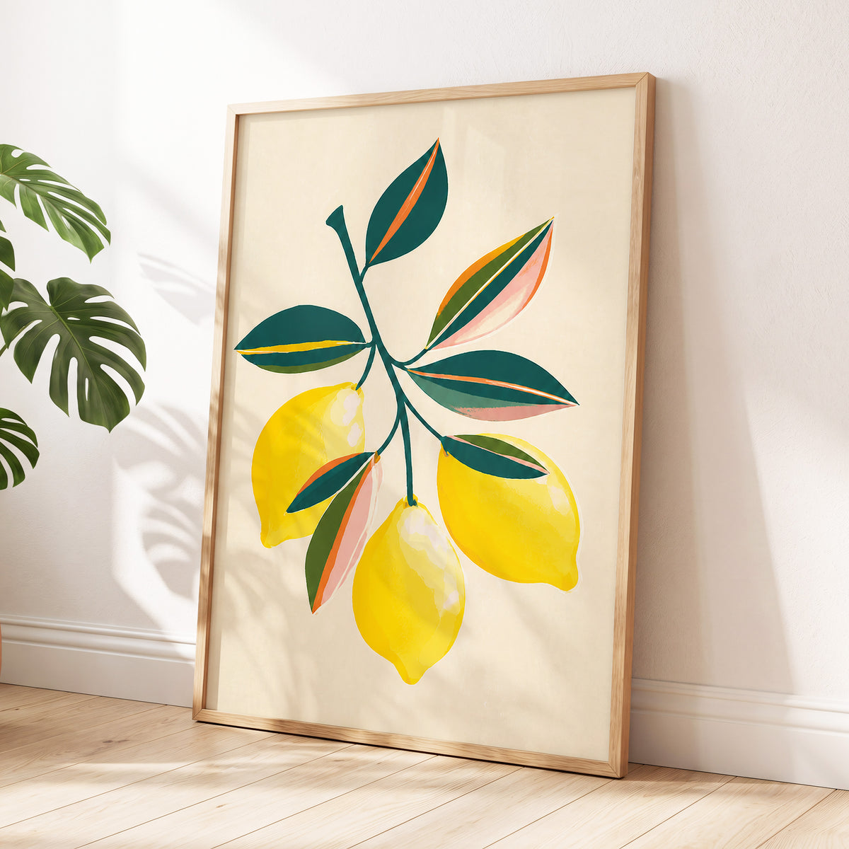 Citrus Colourplay, yellow, green, beige nature wall art displayed in a styled interior, gallery view 9