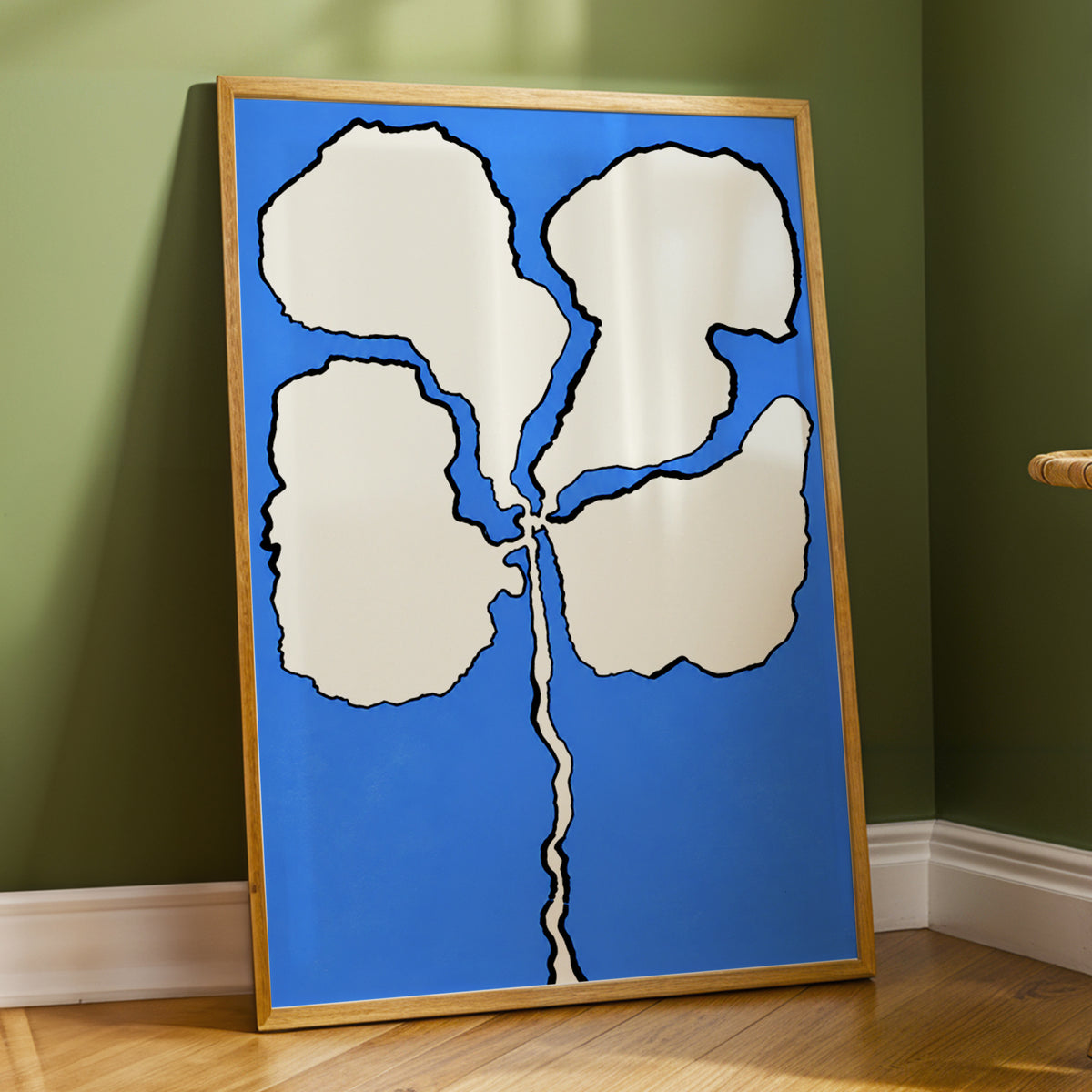 Cobalt Bloom, blue, beige, black floral wall art displayed in a styled interior, gallery view 9