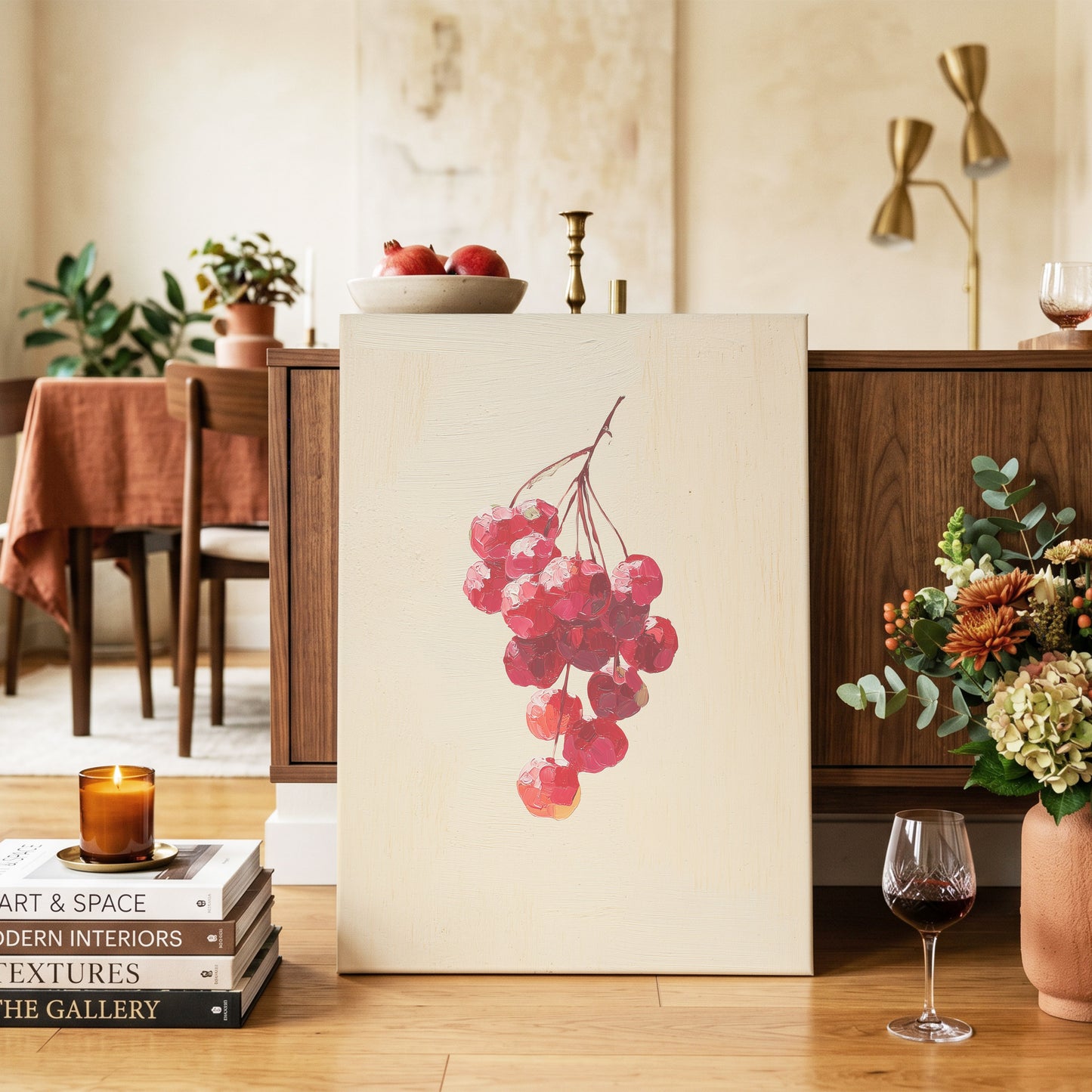 Crimson Cherry Cascade – canvas wall art in a styled interior, gallery view 2
