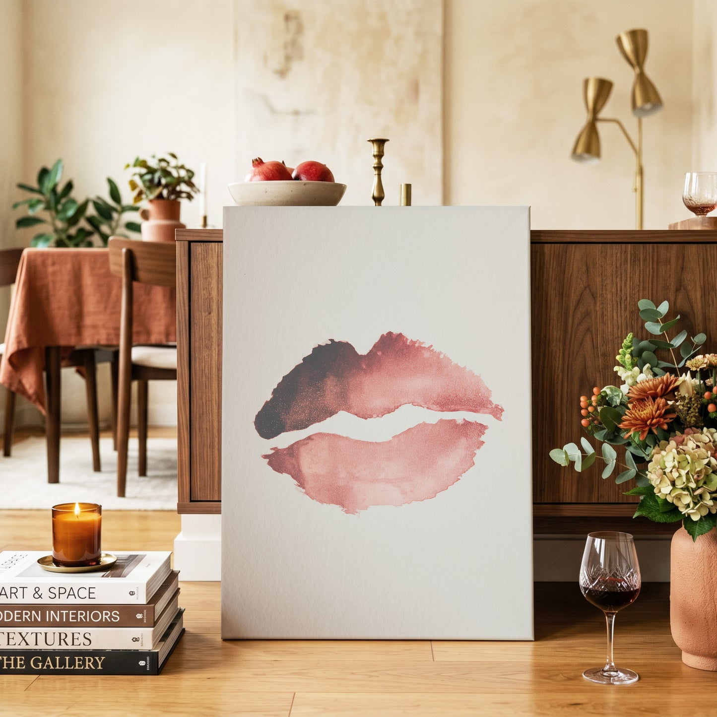 Crimson Divide – canvas wall art in a styled interior, gallery view 2