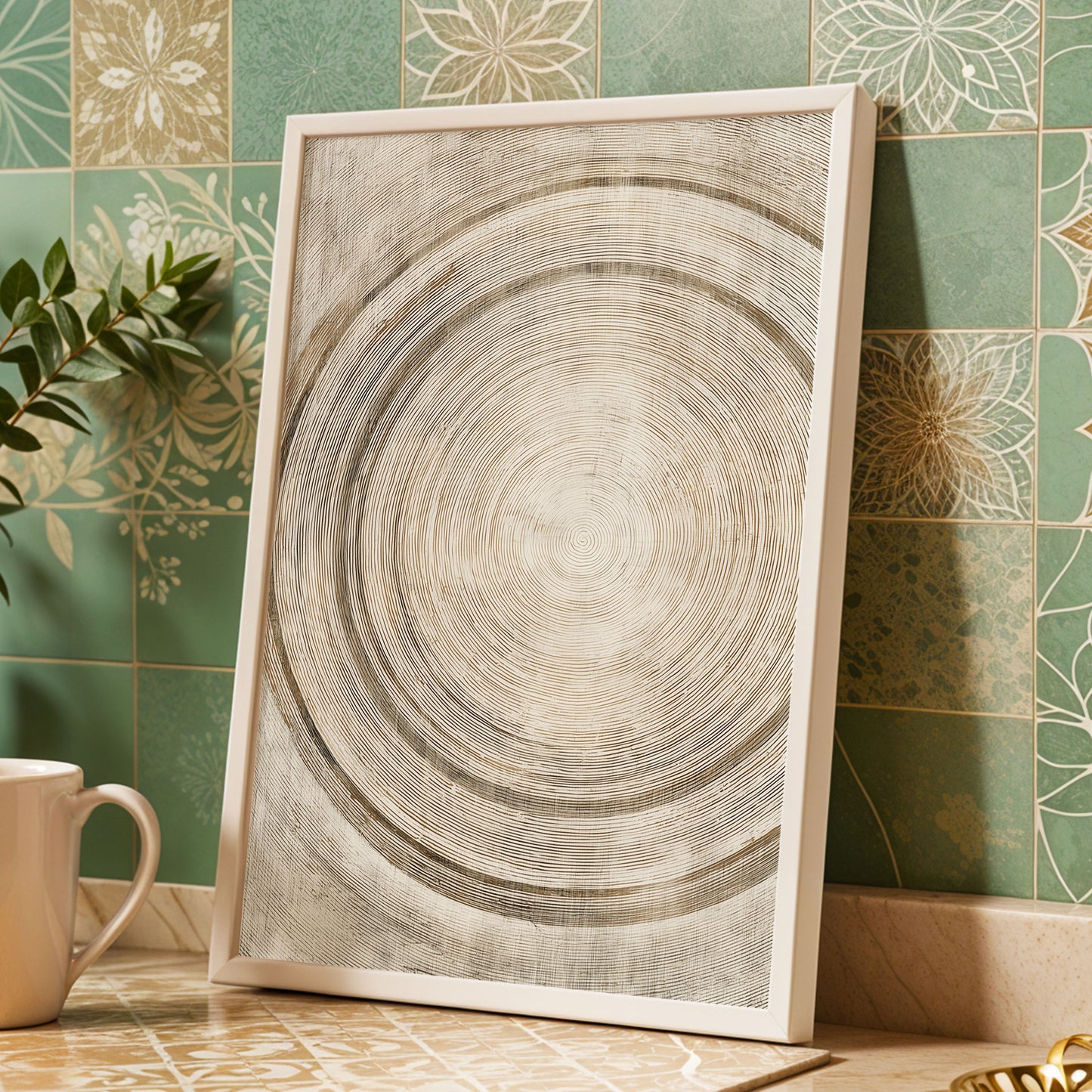 Echoes in the Grain, beige, brown, gray nature wall art displayed in a styled interior, gallery view 9