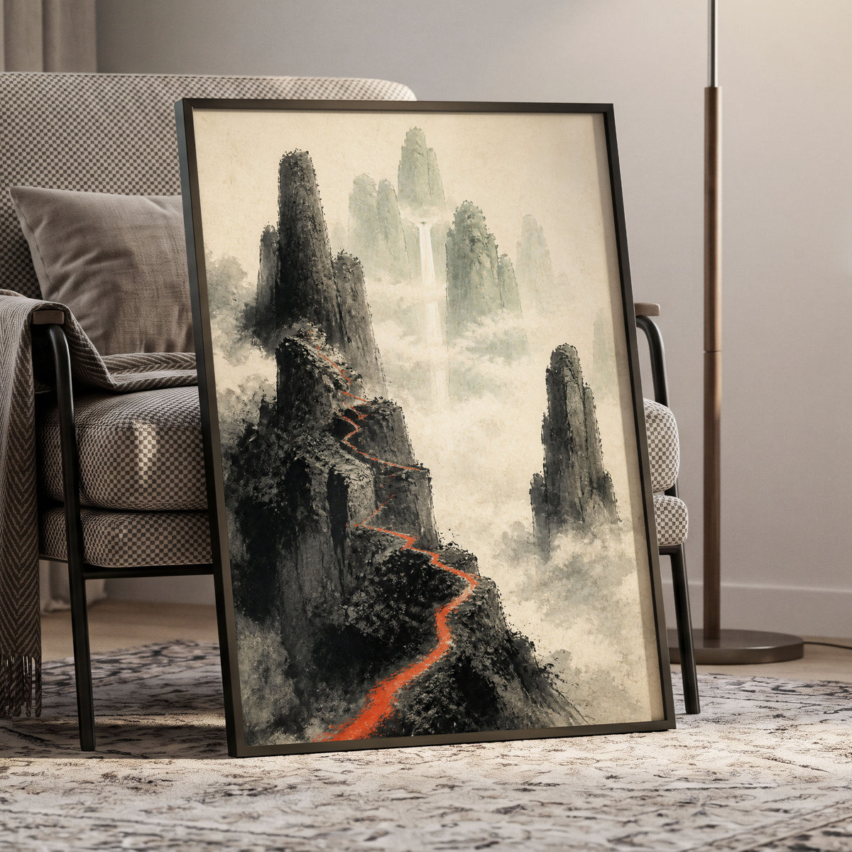 Ember Ridge, black, gray, beige nature wall art displayed in a styled interior, gallery view 9