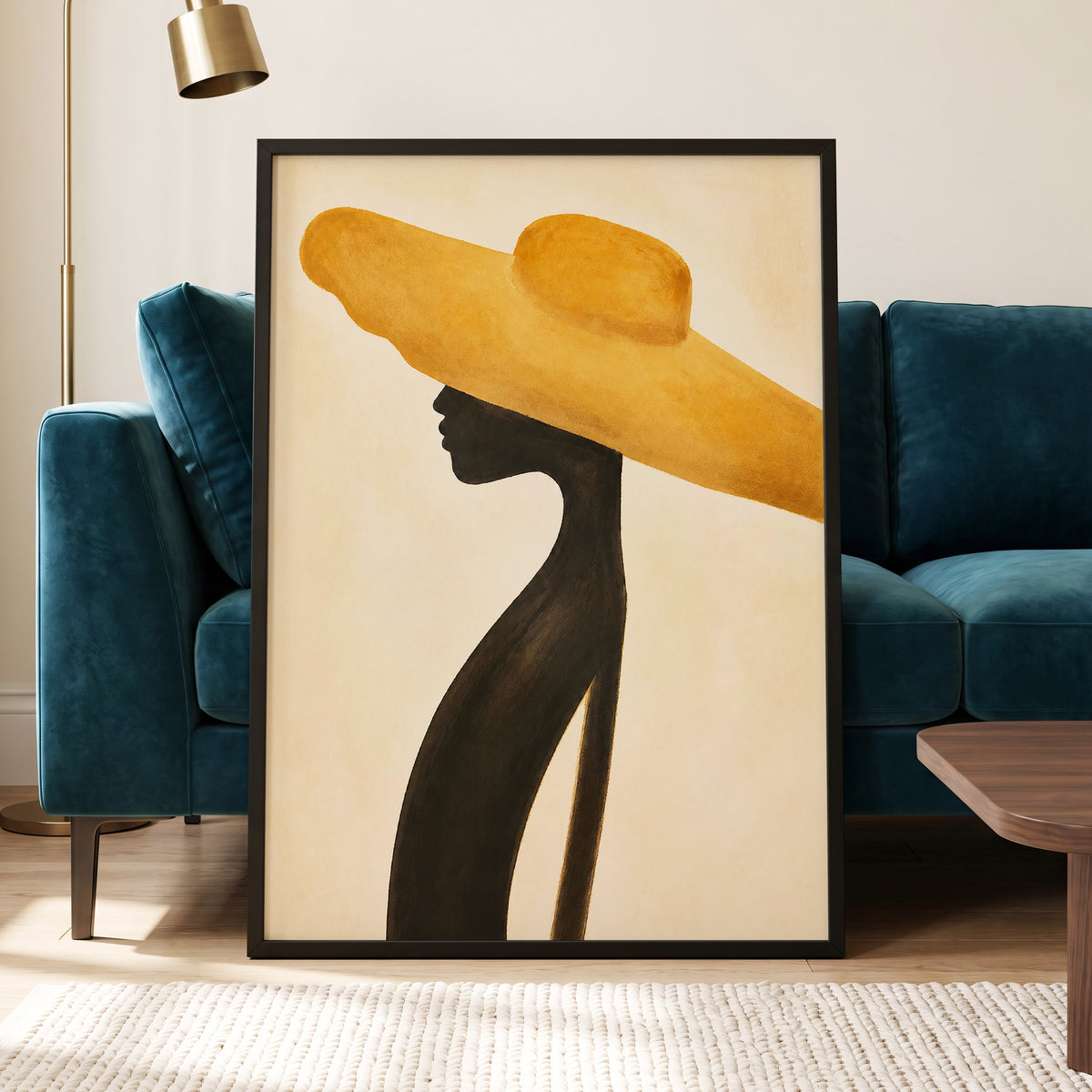 Golden Brim, gold, black, beige minimalist wall art displayed in a styled interior, gallery view 9