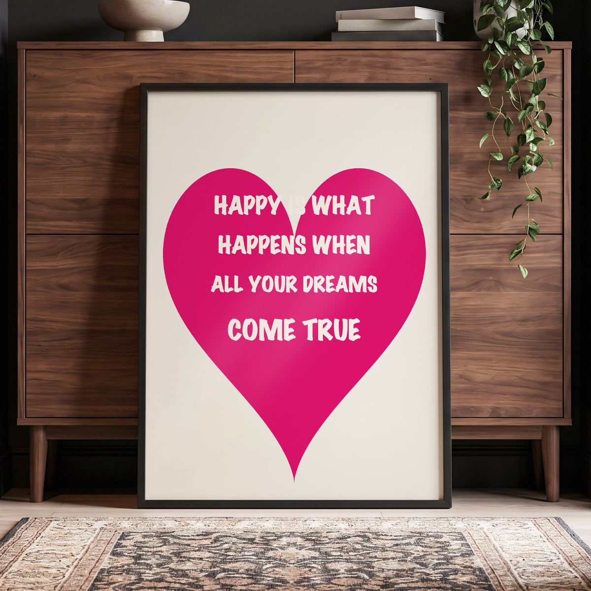 Heart Full of Dreams, pink, beige, white minimalist wall art displayed in a styled interior, gallery view 9