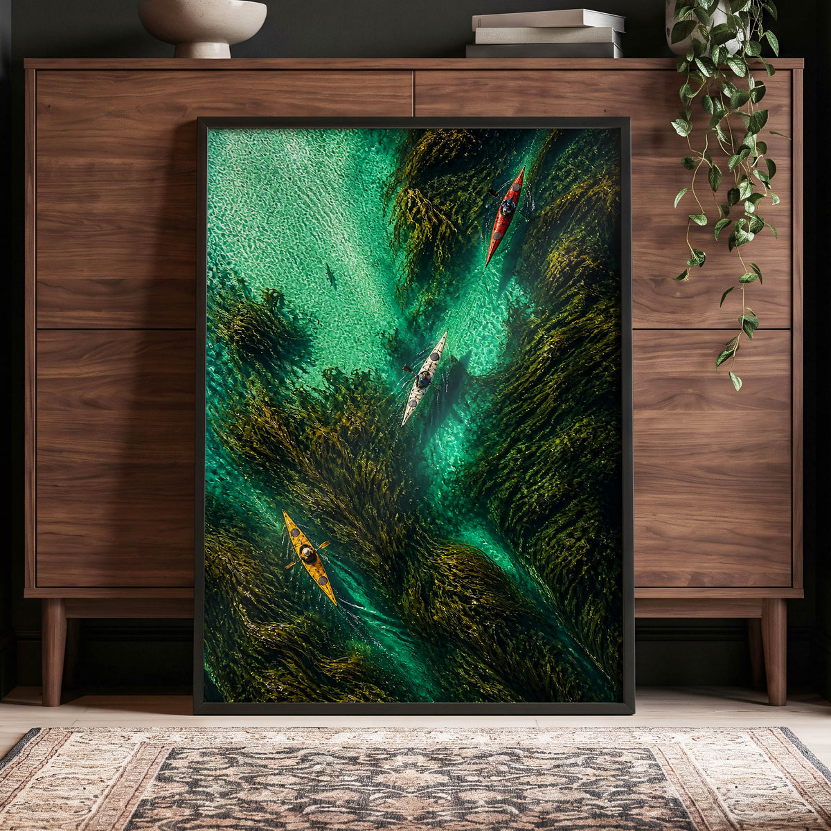 Kelpwater Passage, green, blue, black nature wall art displayed in a styled interior, gallery view 9