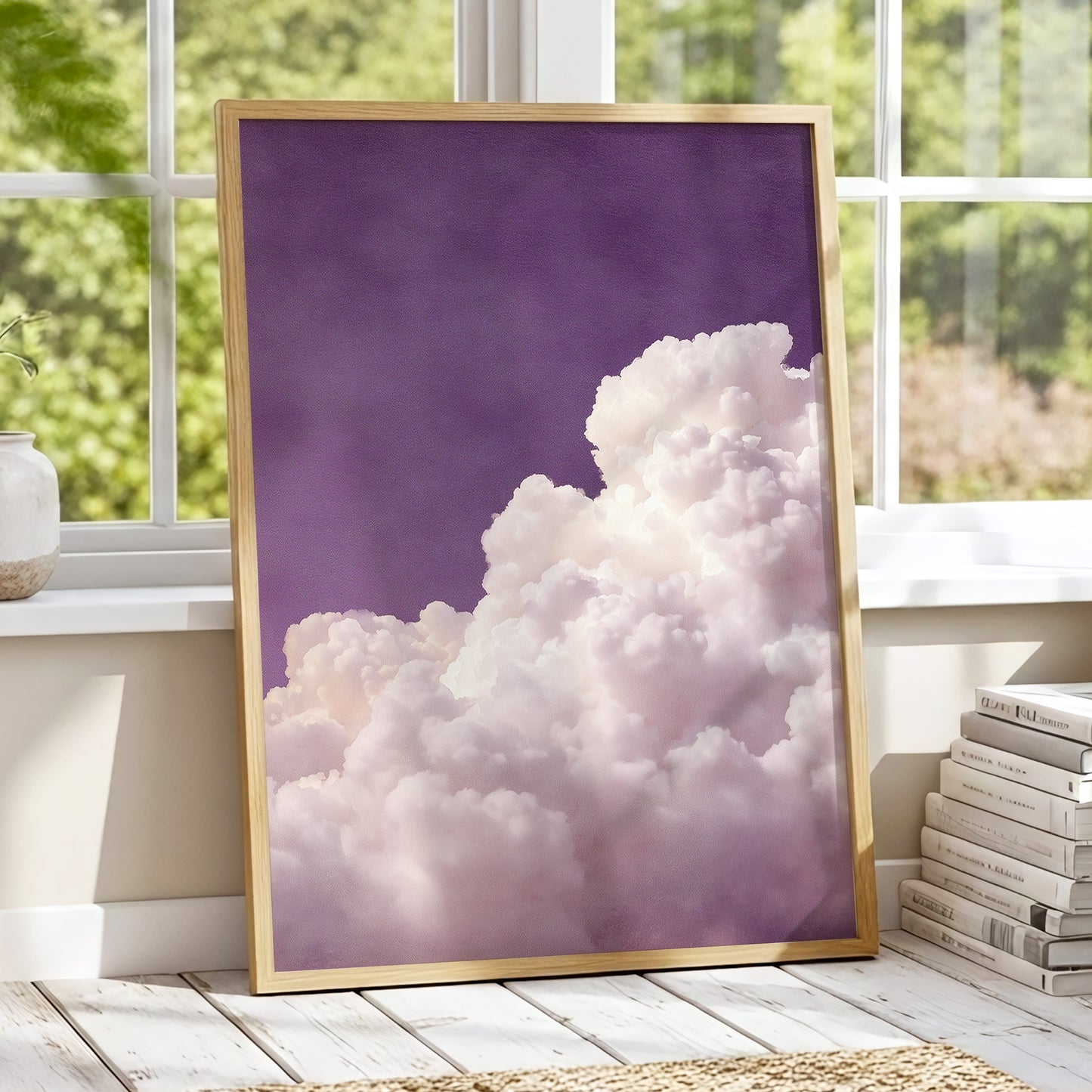 Lavender Cloudrise, purple, white, pink nature wall art displayed in a styled interior, gallery view 9