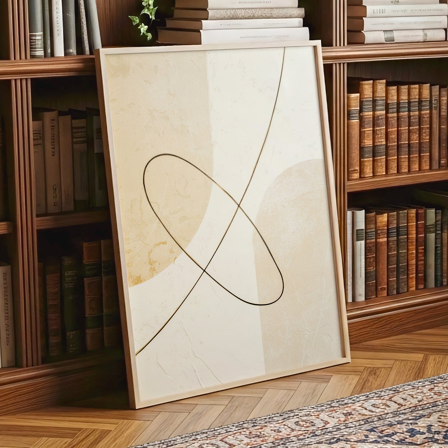 Linen Loopwork, beige, white, black minimalist wall art displayed in a styled interior, gallery view 9