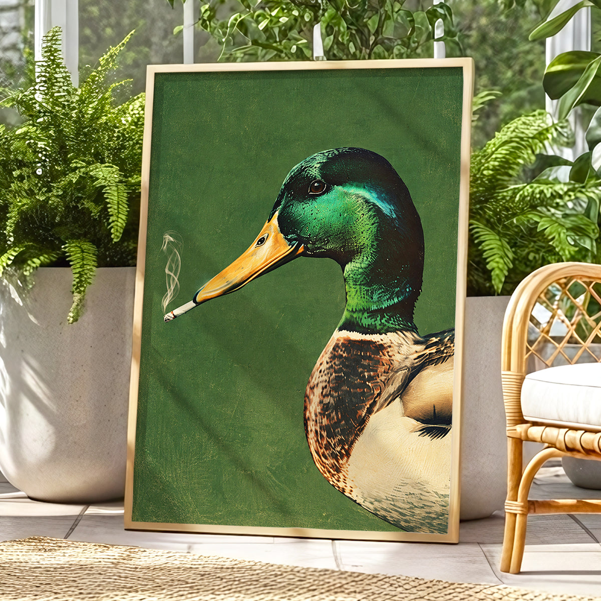 Mallard After Hours, green, black, beige nature wall art displayed in a styled interior, gallery view 9