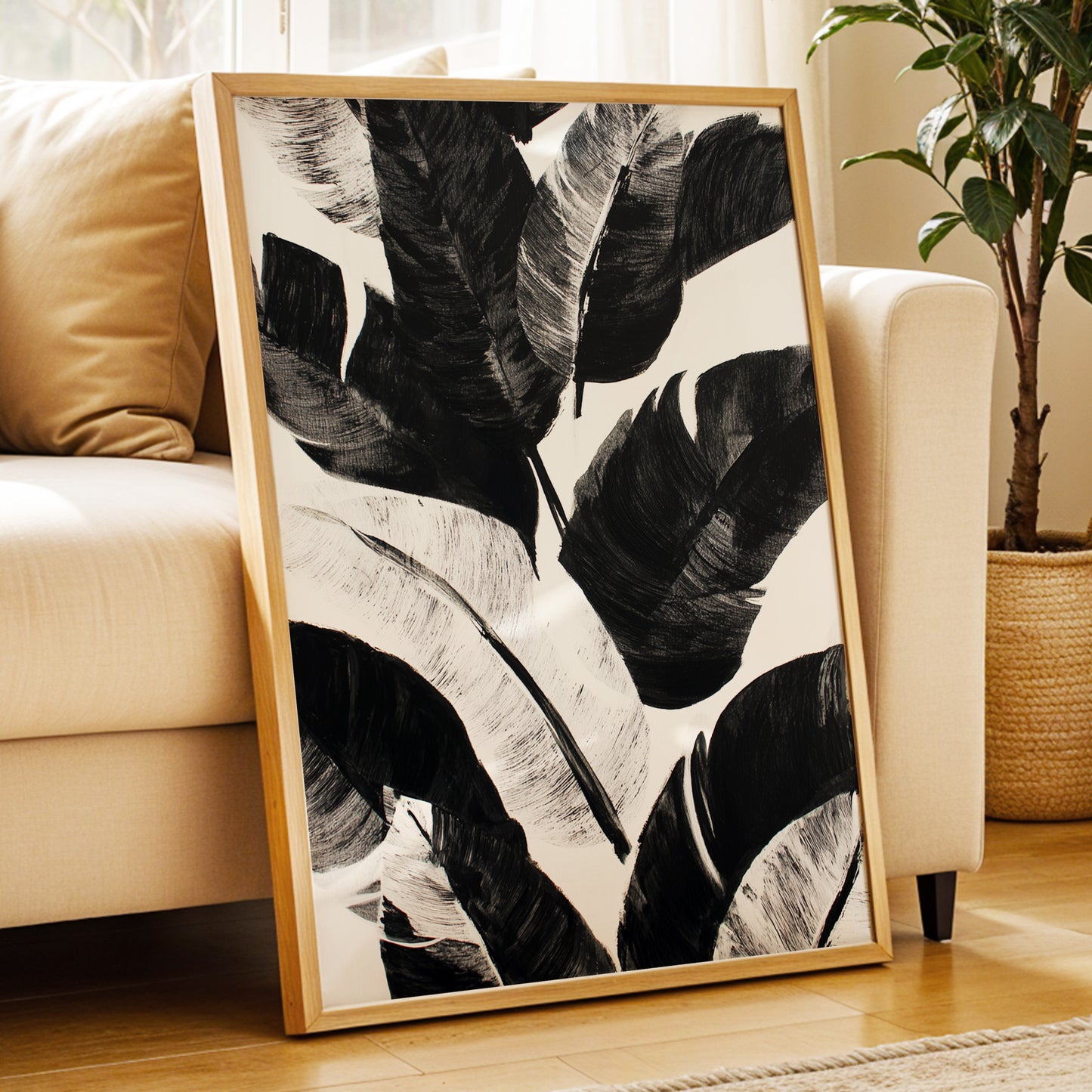 Monochrome Canopy, black, white, gray nature wall art displayed in a styled interior, gallery view 9