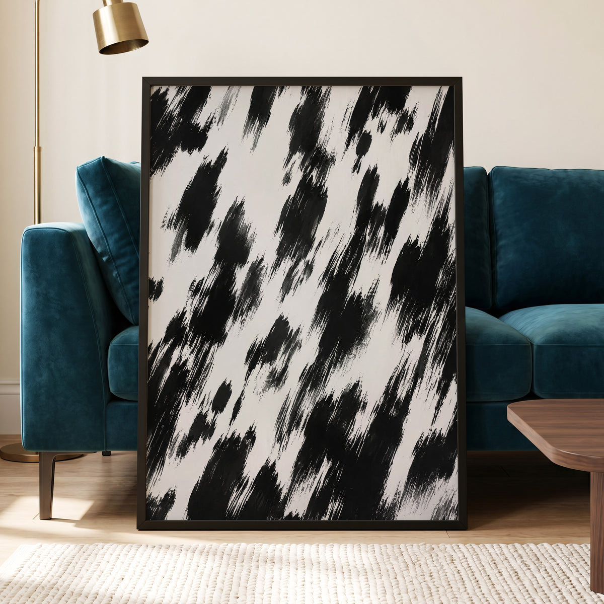 Monochrome Momentum, black, white, gray abstract wall art displayed in a styled interior, gallery view 9