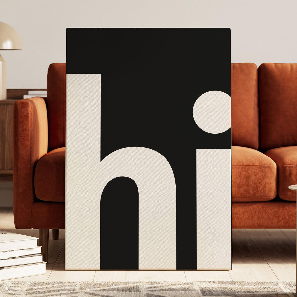 Monumental Letterform, black, white minimalist wall art on canvas displayed in a styled interior, gallery view 2