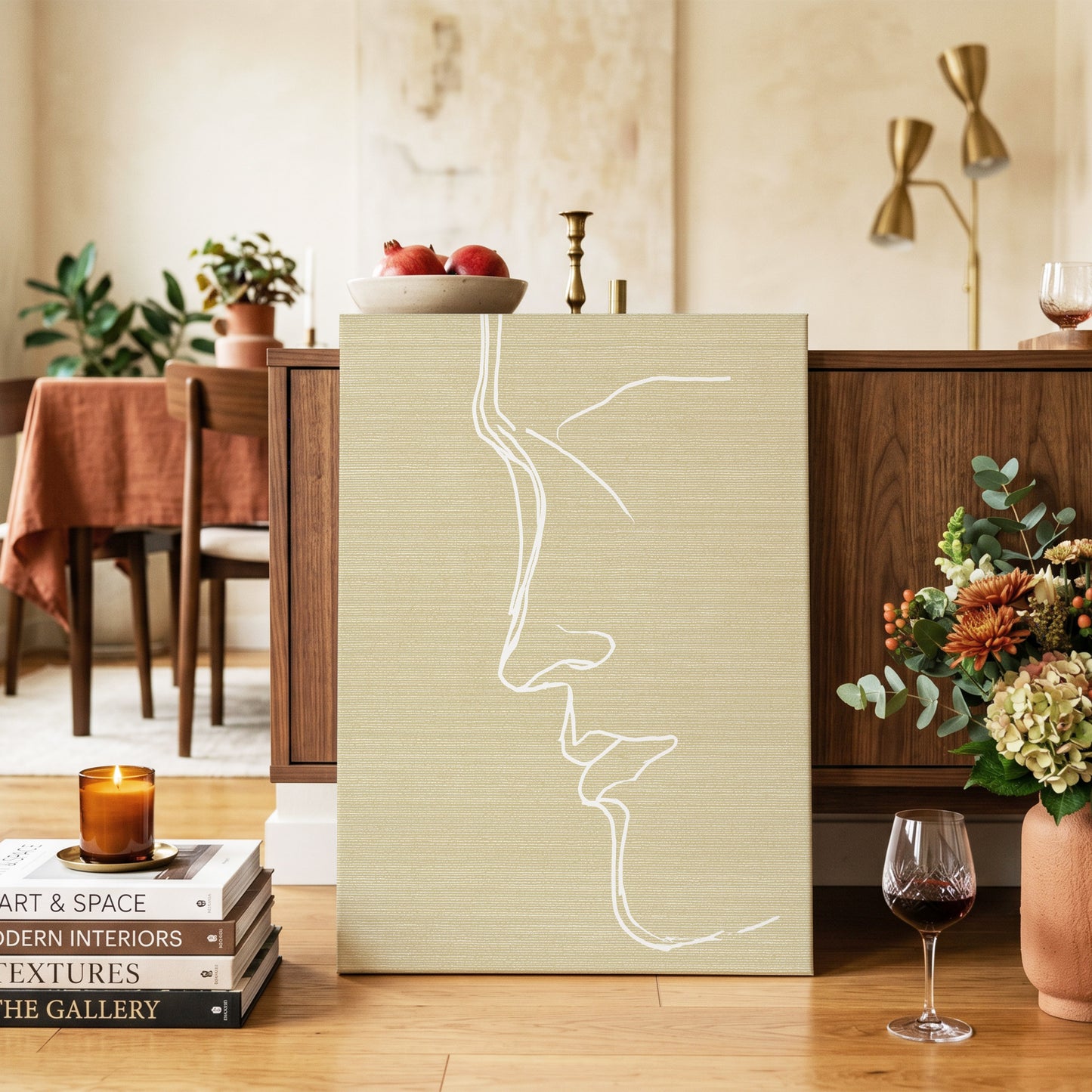Ochre Profile Line – canvas wall art in a styled interior, gallery view 2