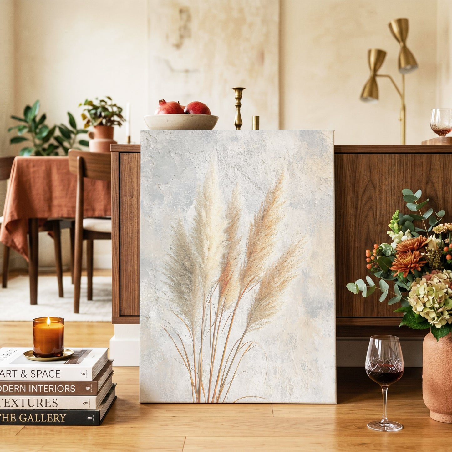 Pampas in Quiet Light – canvas wall art in a styled interior, gallery view 2