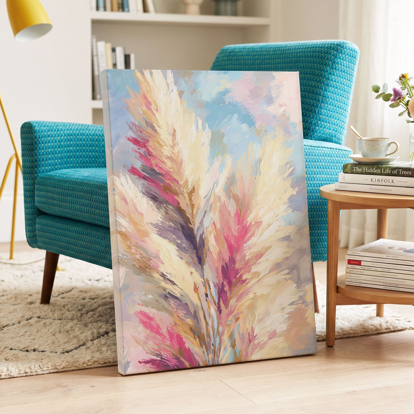 Pastel Plume Garden – canvas wall art in a styled interior, gallery view 2