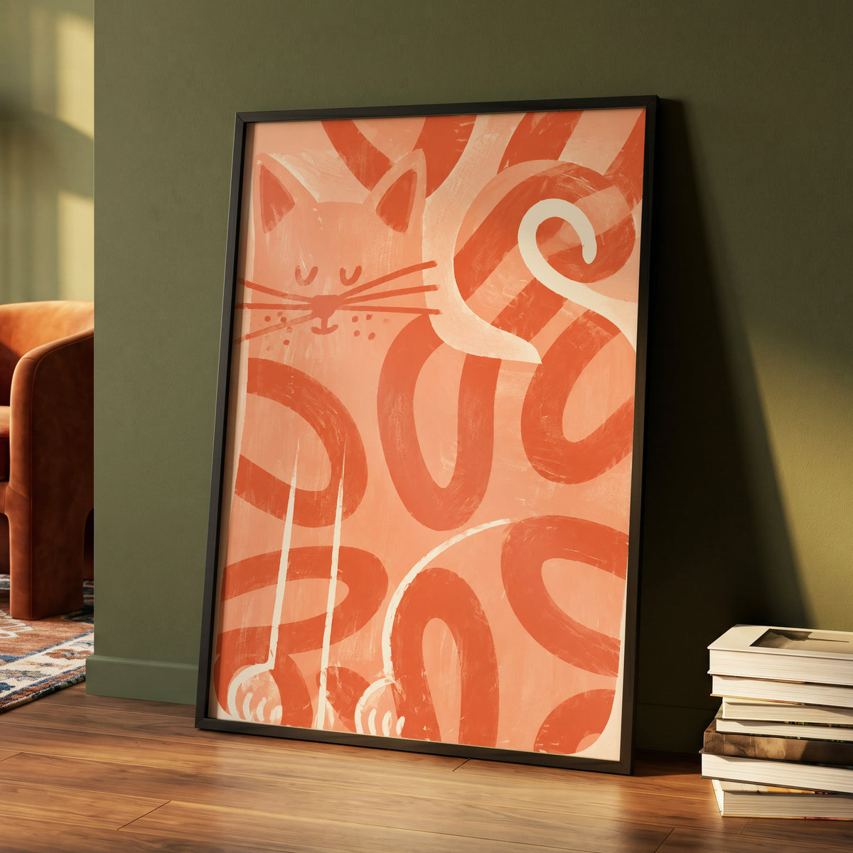 Peach Purr, pink, orange, white nature wall art displayed in a styled interior, gallery view 9