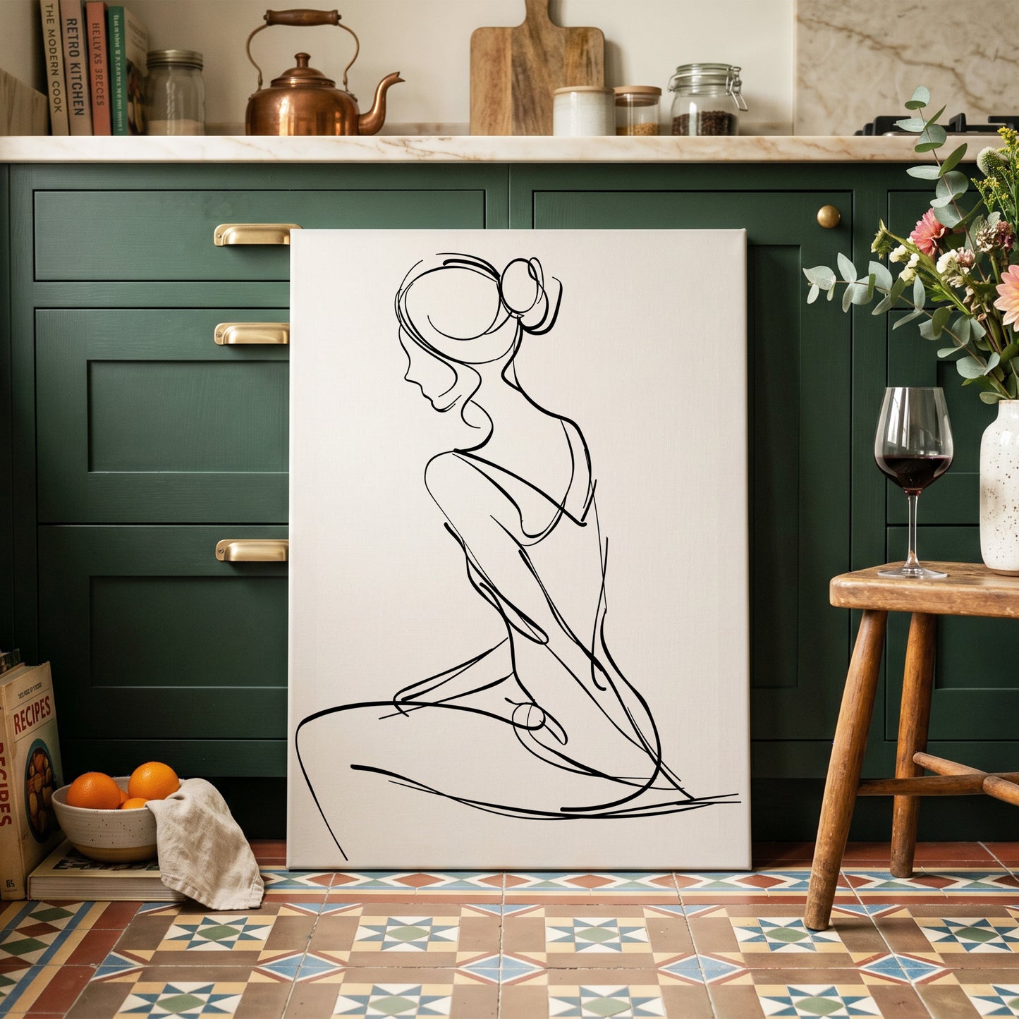 Quiet Poise, black, white minimalist wall art on canvas displayed in a styled interior, gallery view 2