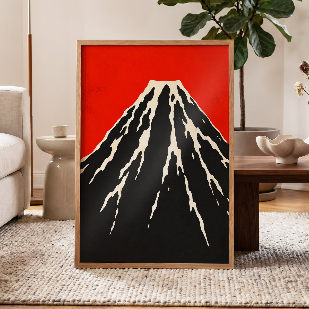 Scarlet Summit, red, black, beige nature wall art displayed in a styled interior, gallery view 9