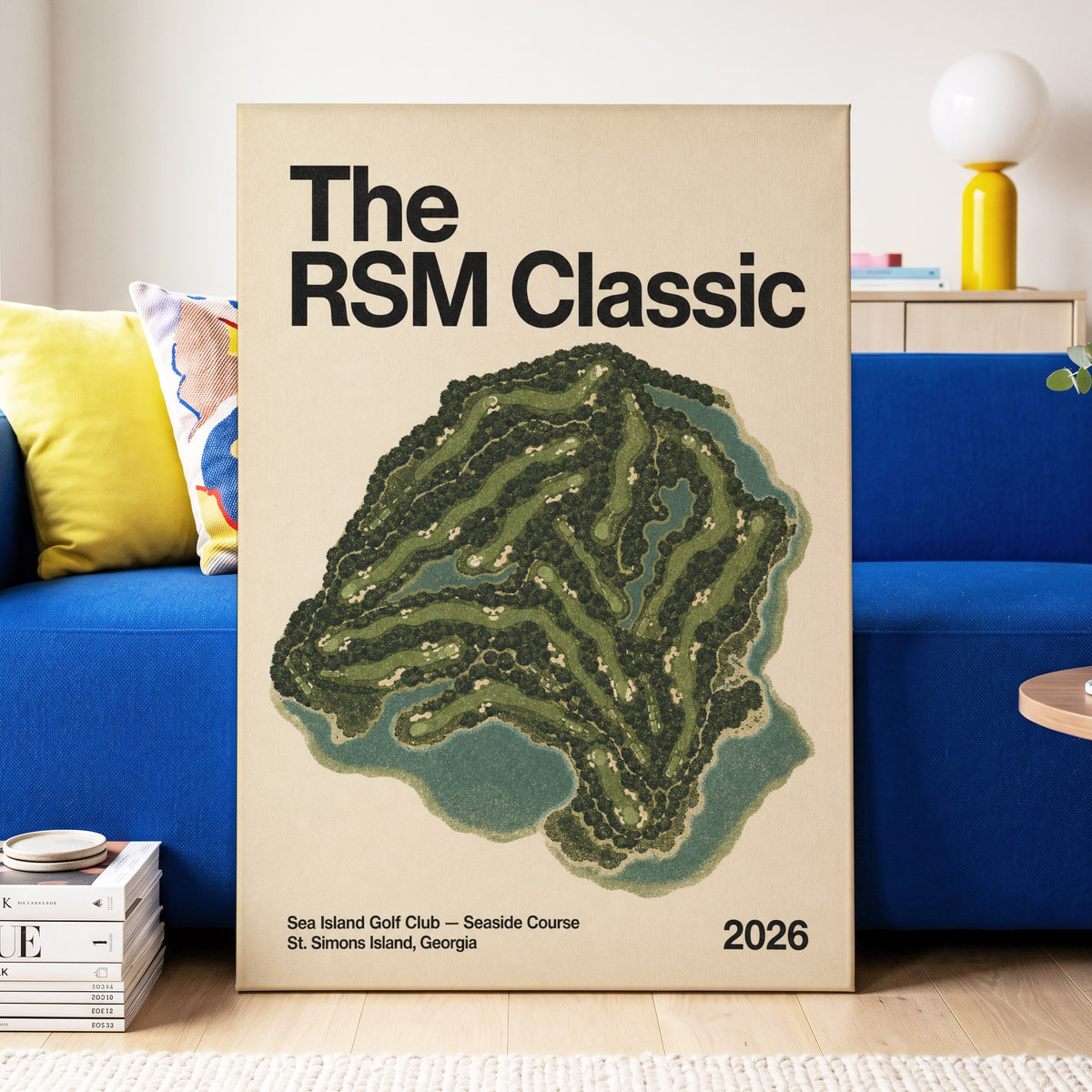 Seaside Links Classic, black, green, beige nature wall art on canvas displayed in a styled interior, gallery view 2
