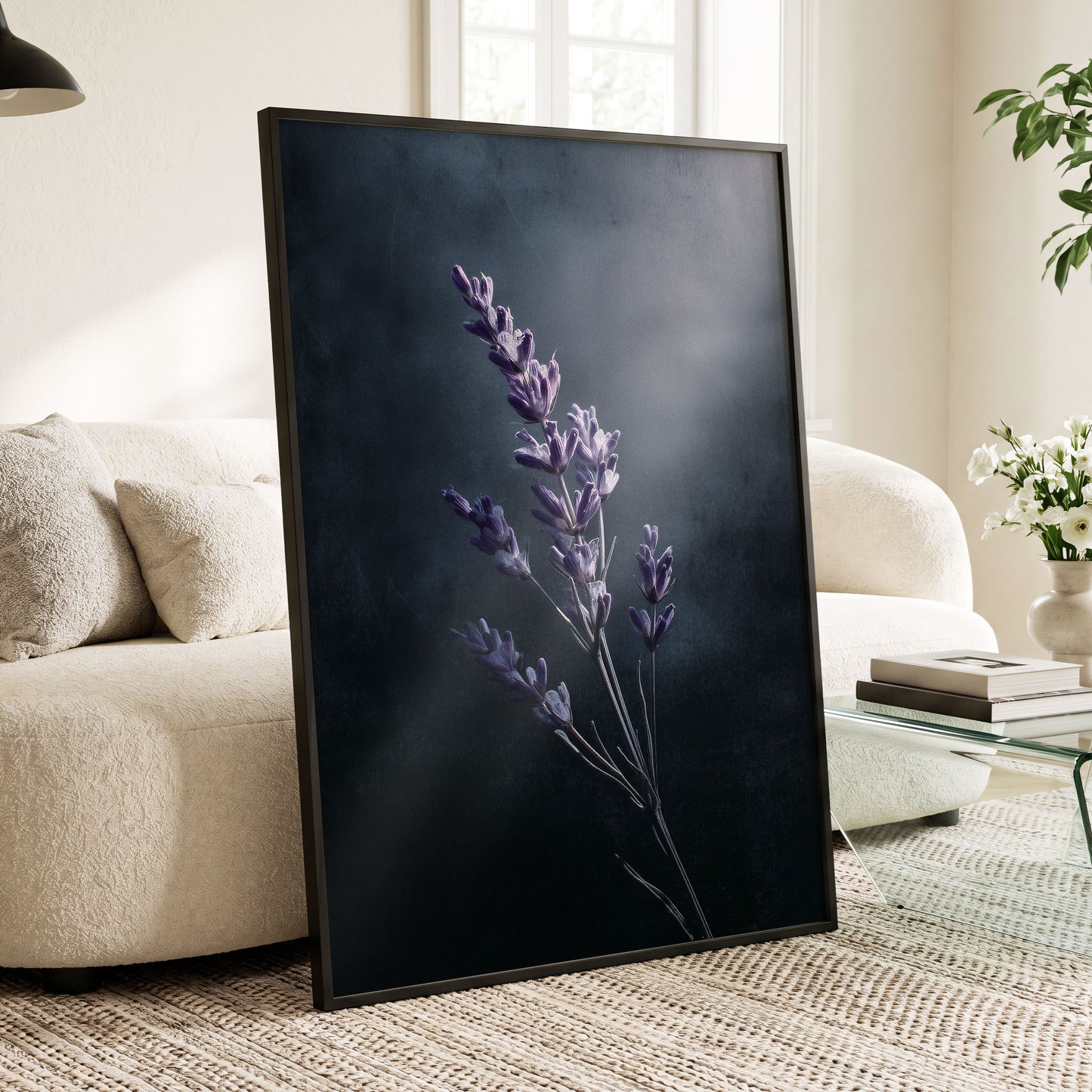 Silverlit Lavender, black, gray, blue floral wall art displayed in a styled interior, gallery view 9