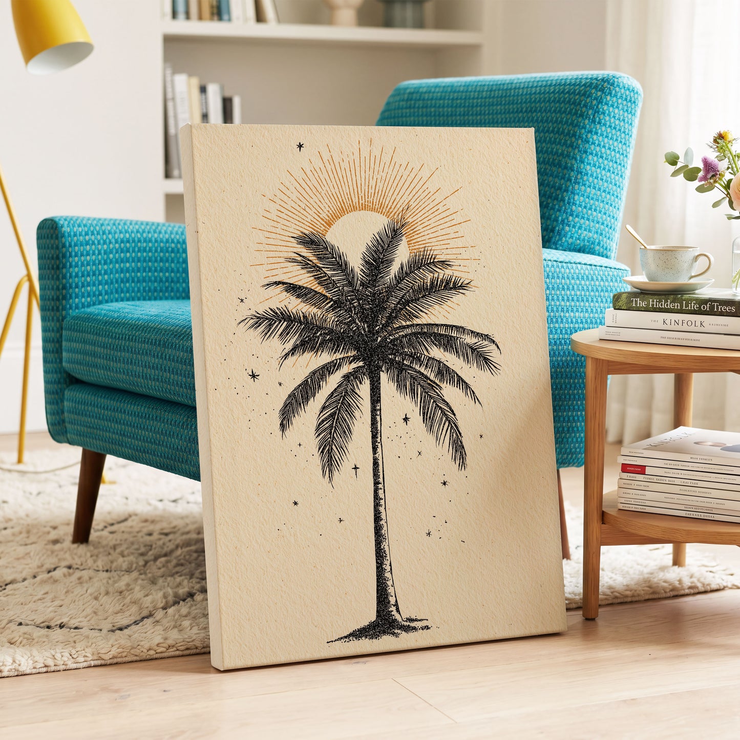 Solar Palm Reverie – canvas wall art in a styled interior, gallery view 2