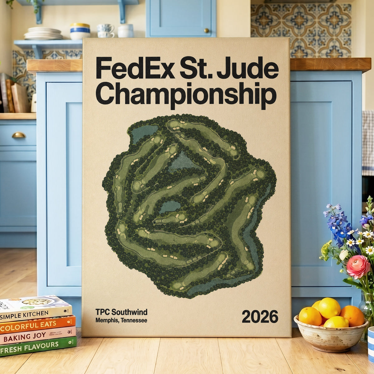 Southwind Championship, green, beige, black nature wall art on canvas displayed in a styled interior, gallery view 2