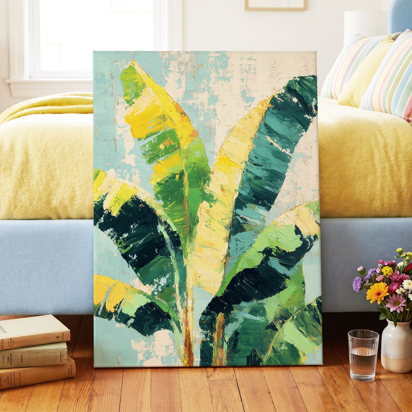 Sunlit Banana Canopy – canvas wall art in a styled interior, gallery view 2