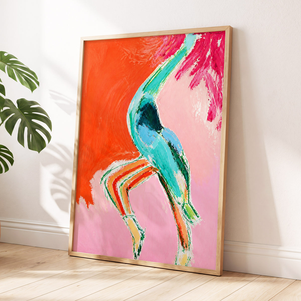 Tangerine Current, orange, pink, blue abstract wall art displayed in a styled interior, gallery view 9