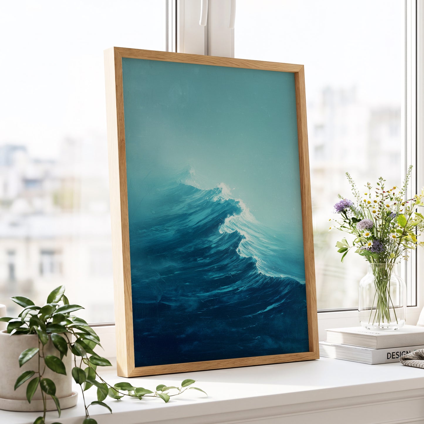 Tidal Ascent, blue, green, white nature wall art displayed in a styled interior, gallery view 9