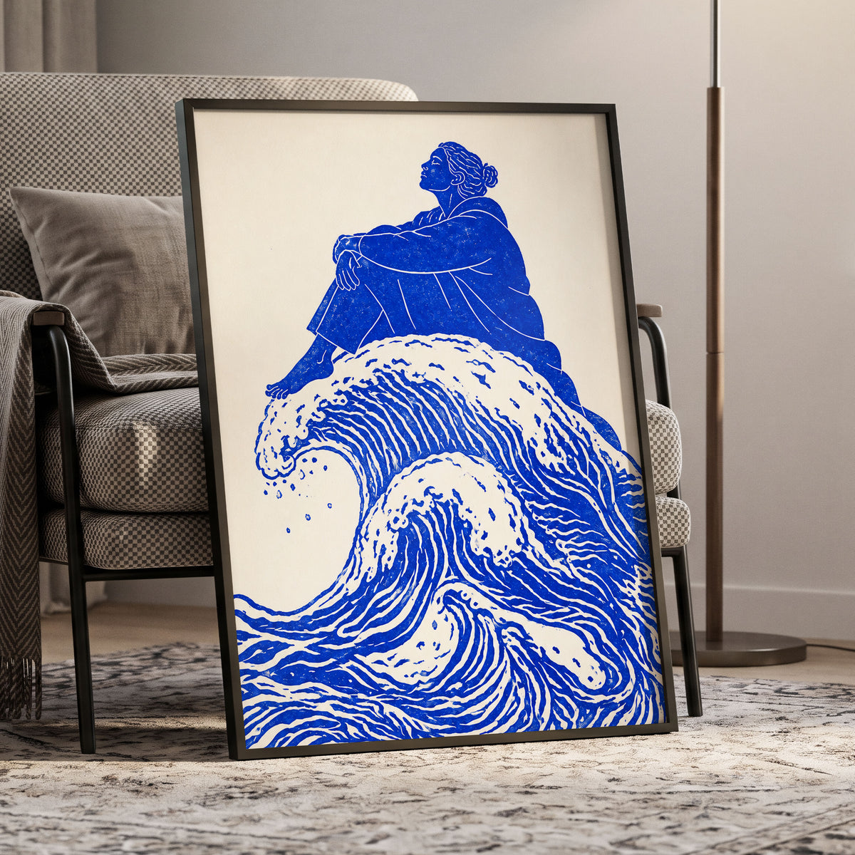 Tidebound Reverie, blue, beige, white nature wall art displayed in a styled interior, gallery view 9