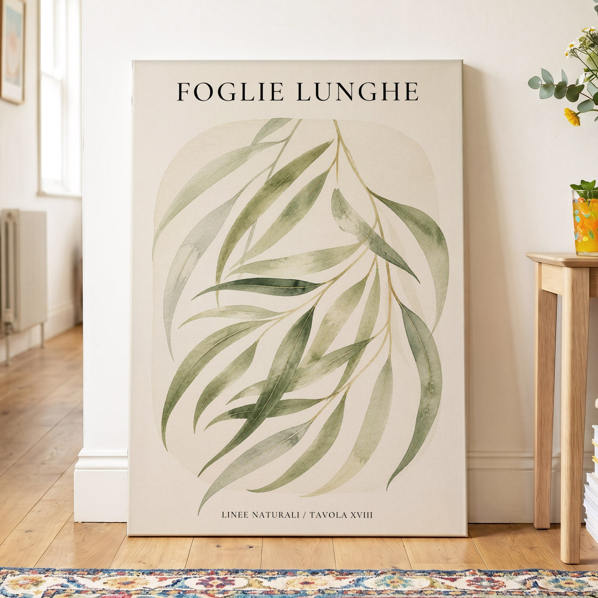 Verdant Folie, green, beige nature wall art on canvas displayed in a styled interior, gallery view 2