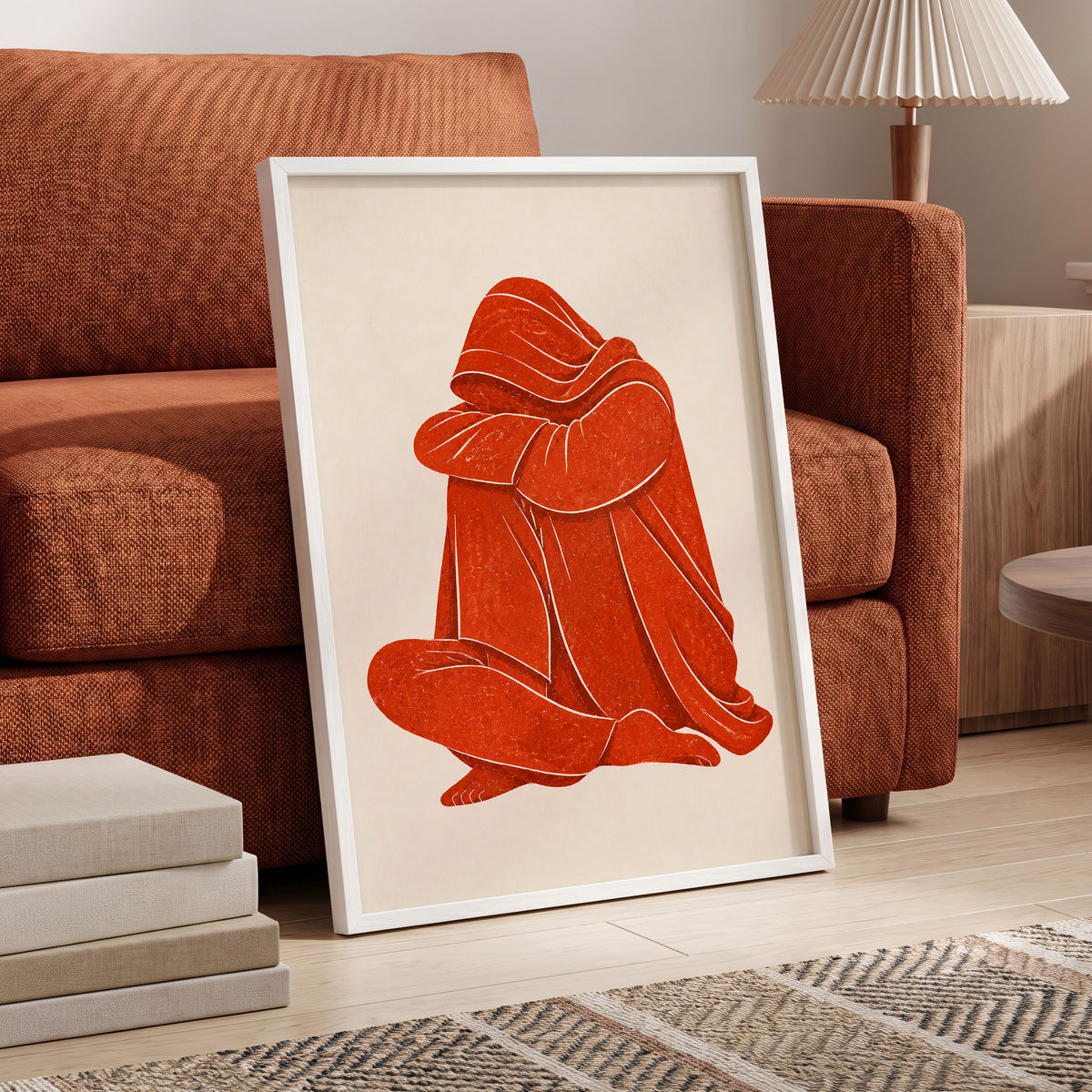 Vermilion Folds, red, orange, beige abstract wall art displayed in a styled interior, gallery view 9