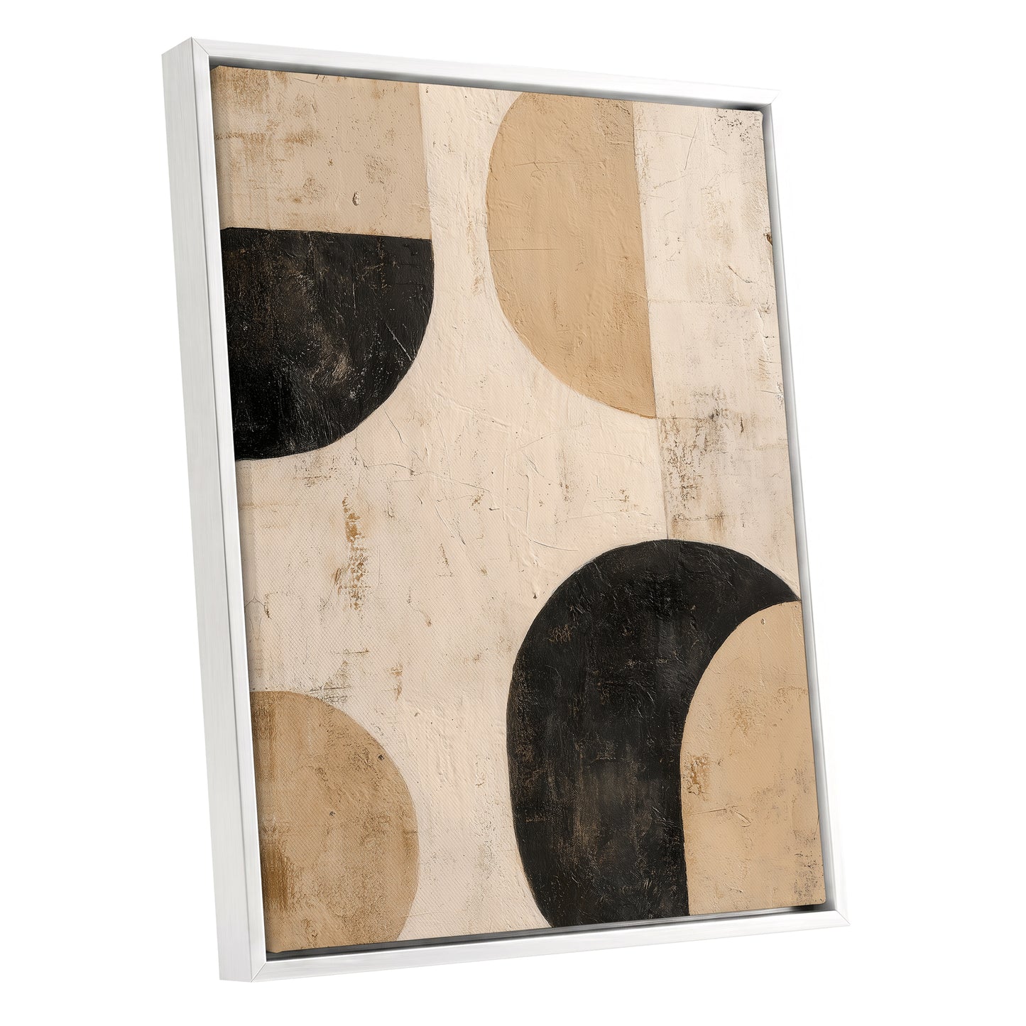 Neutral Beige Black Textured Geometric Abstract Art