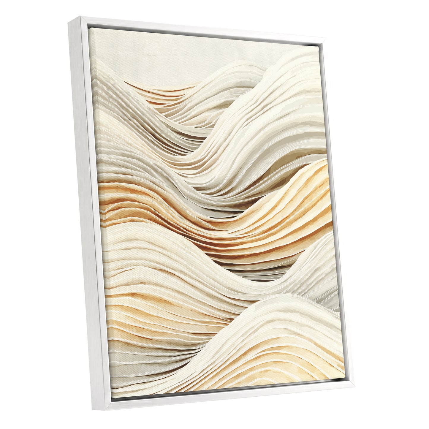 Ivory Beige Layered Abstract Wavy Line Art