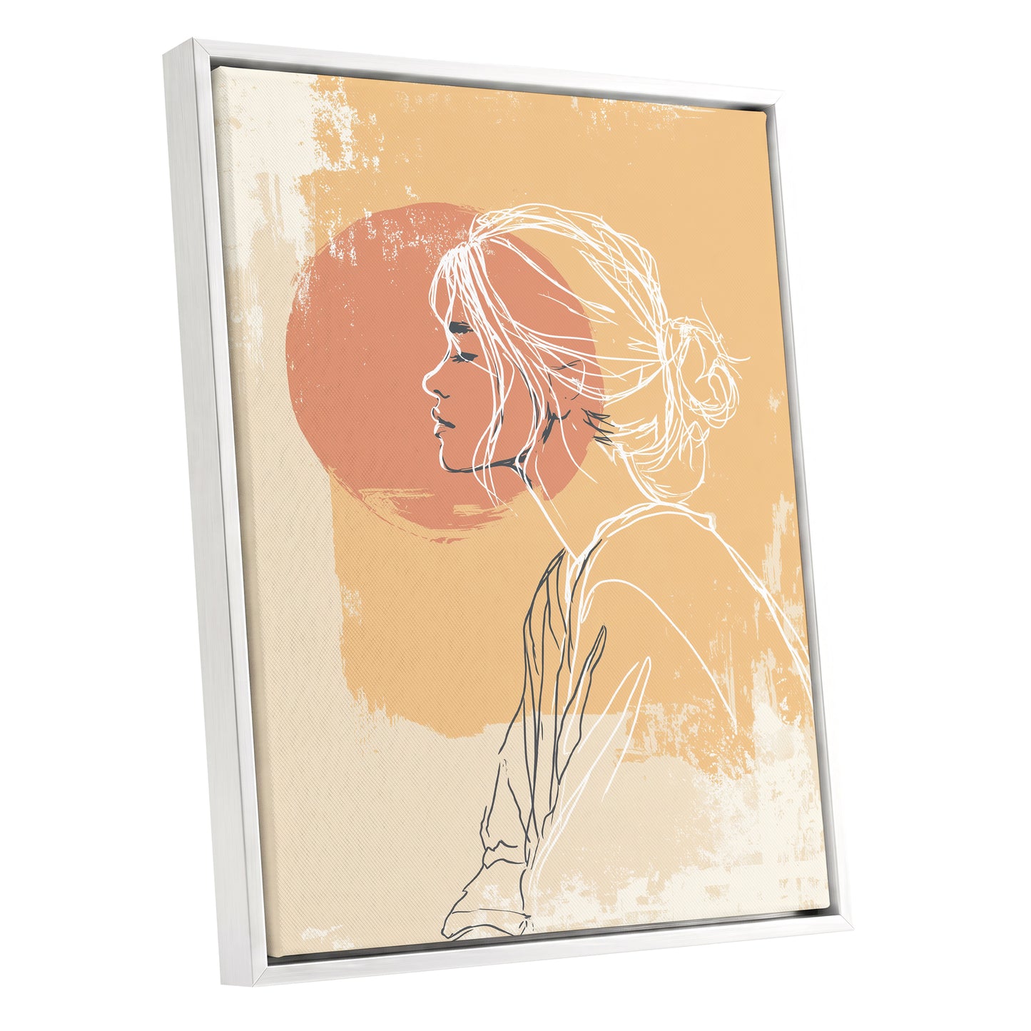 Peach Gold Woman Line Art Sunset Portrait