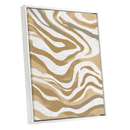Golden Ochre White Abstract Wavy Line Art