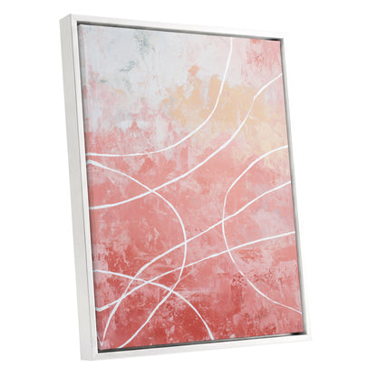 Coral Pink Flowing White Line Abstract Wall Art