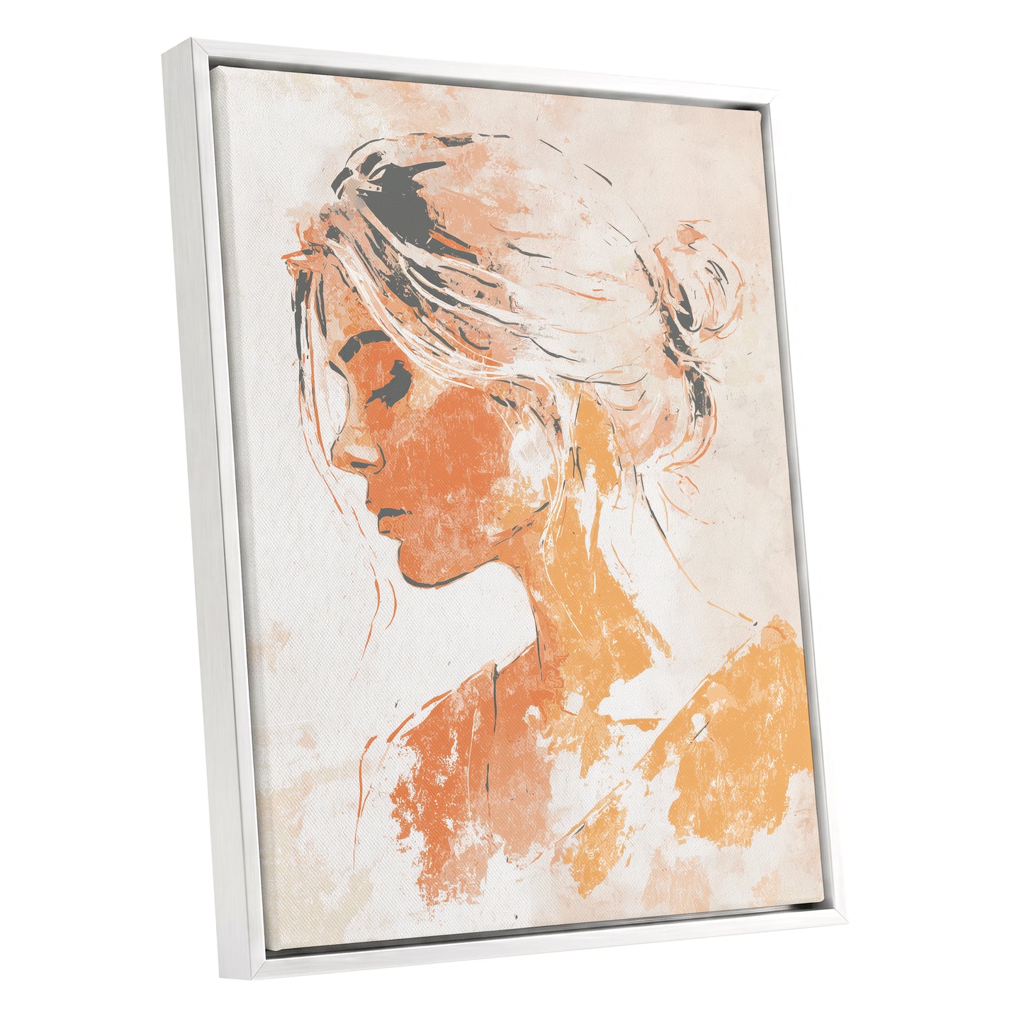 Orange Gold Abstract Woman Profile Portrait Art