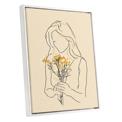Minimalist Woman with Flowers Line Art